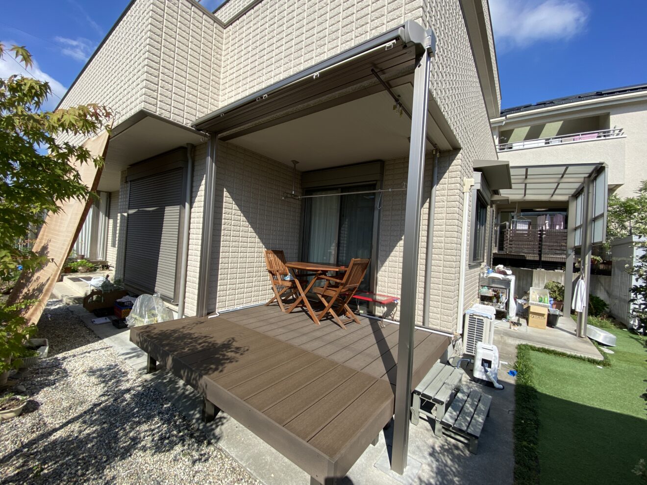 写真：ウッドデッキとオーニング施行後02 - 福田造園の施工事例（愛知県豊田市）